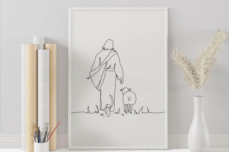Jesus Line Art, Minimalist Wall Art, Lamb of God Print, Christian ...