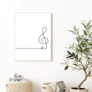 May include: A black and white line drawing of a treble clef on a white background. The treble clef is drawn in a single continuous line.
