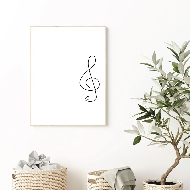 May include: A black and white line drawing of a treble clef on a white background. The treble clef is drawn in a single continuous line.