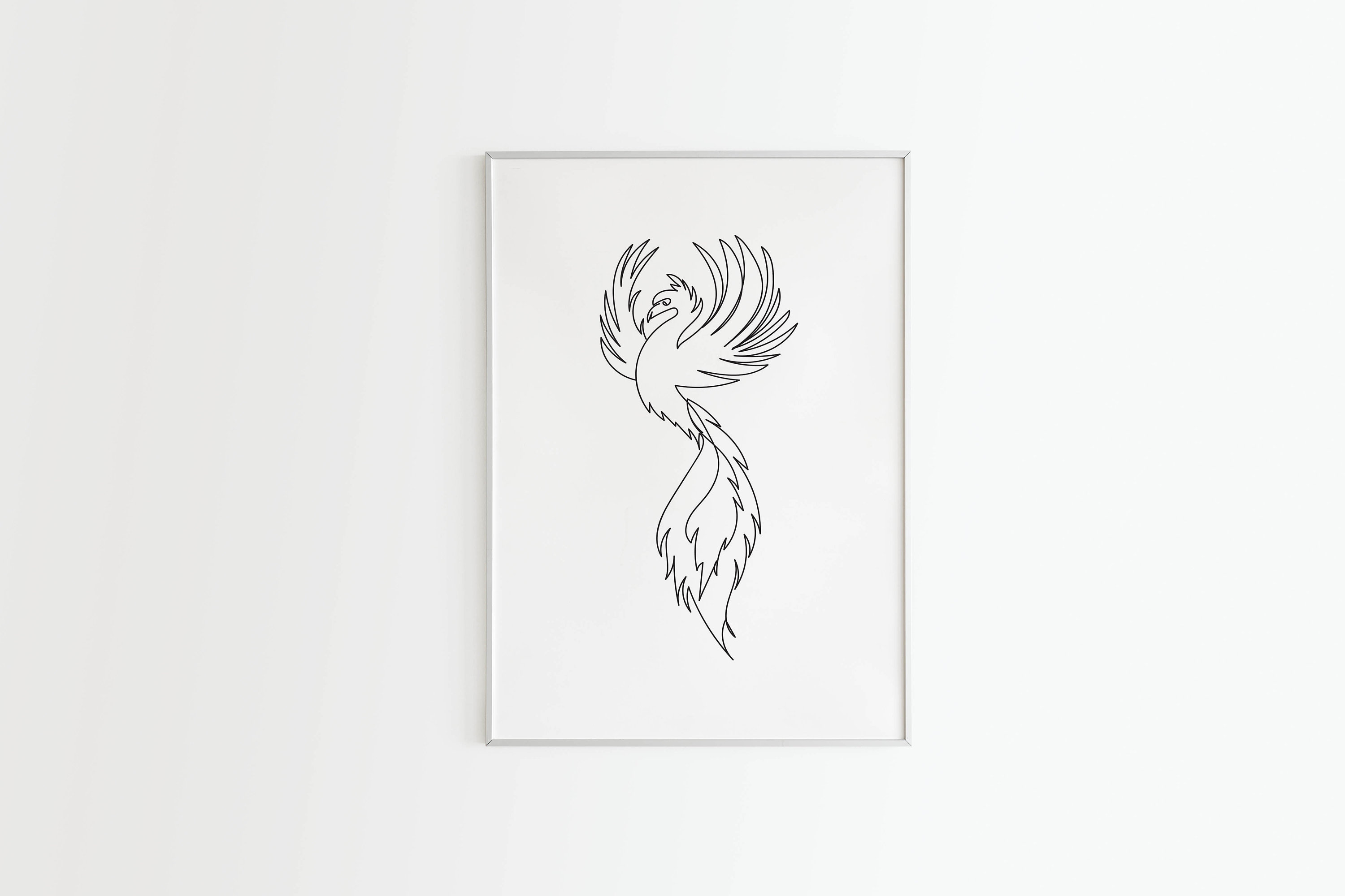 Minimalist Rising Phoenix Line Art, Digital Download, Simple Sketch ...