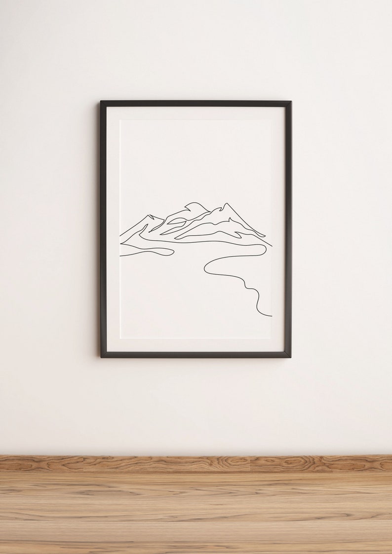 Minimalist Mountain Line Art Print, Landscape Drawing (digital Download ...
