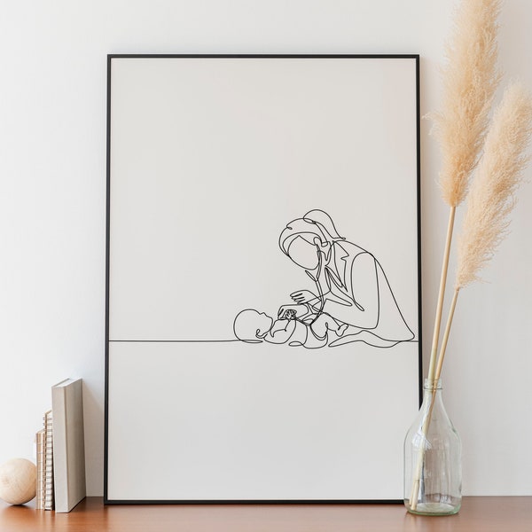 Minimalist Pediatric Line Art, Digital Download, Medical artwork, Surgical Print, Clinic Printable, Nurse Sketch, Hospital, Children Doctor