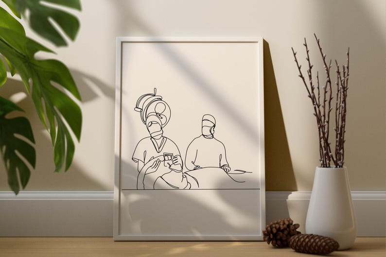 Minimalist Surgeon Line Art, Digital Download, Medical Health Print