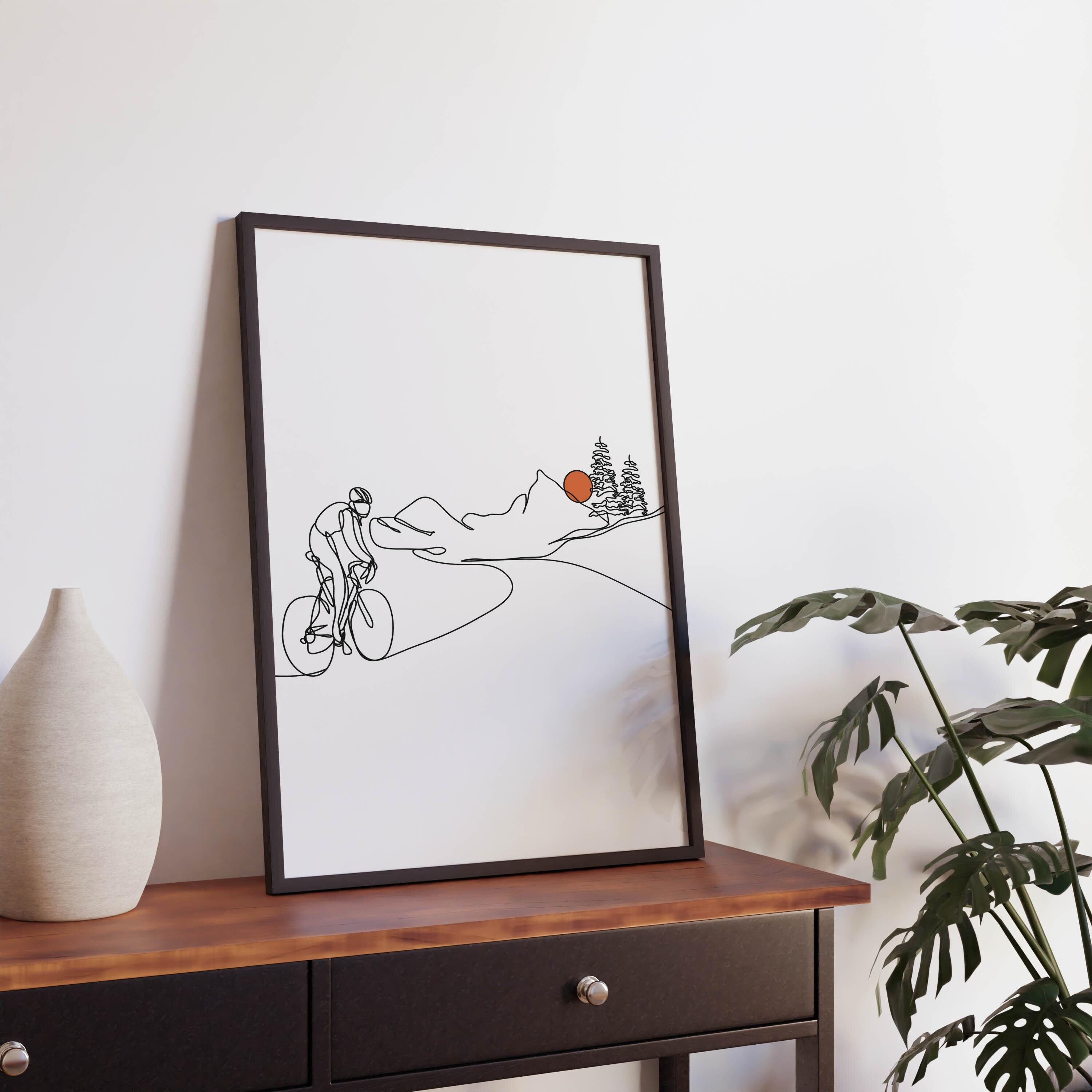 Minimalist Cyclist line art, Biking Wall Art, Digital Download, Road Bike print, Extreme Sport Printable, Bicycle Poster, Athlete Gift