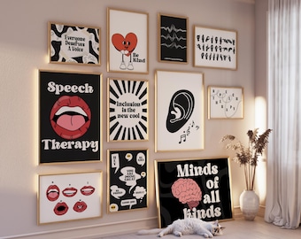 Fun Speech Therapy Art Gallery Set Of 11 Drawing, Classroom Decoration, SLP Print, Therapist Poster, Digital File, Sign Language, Pathology