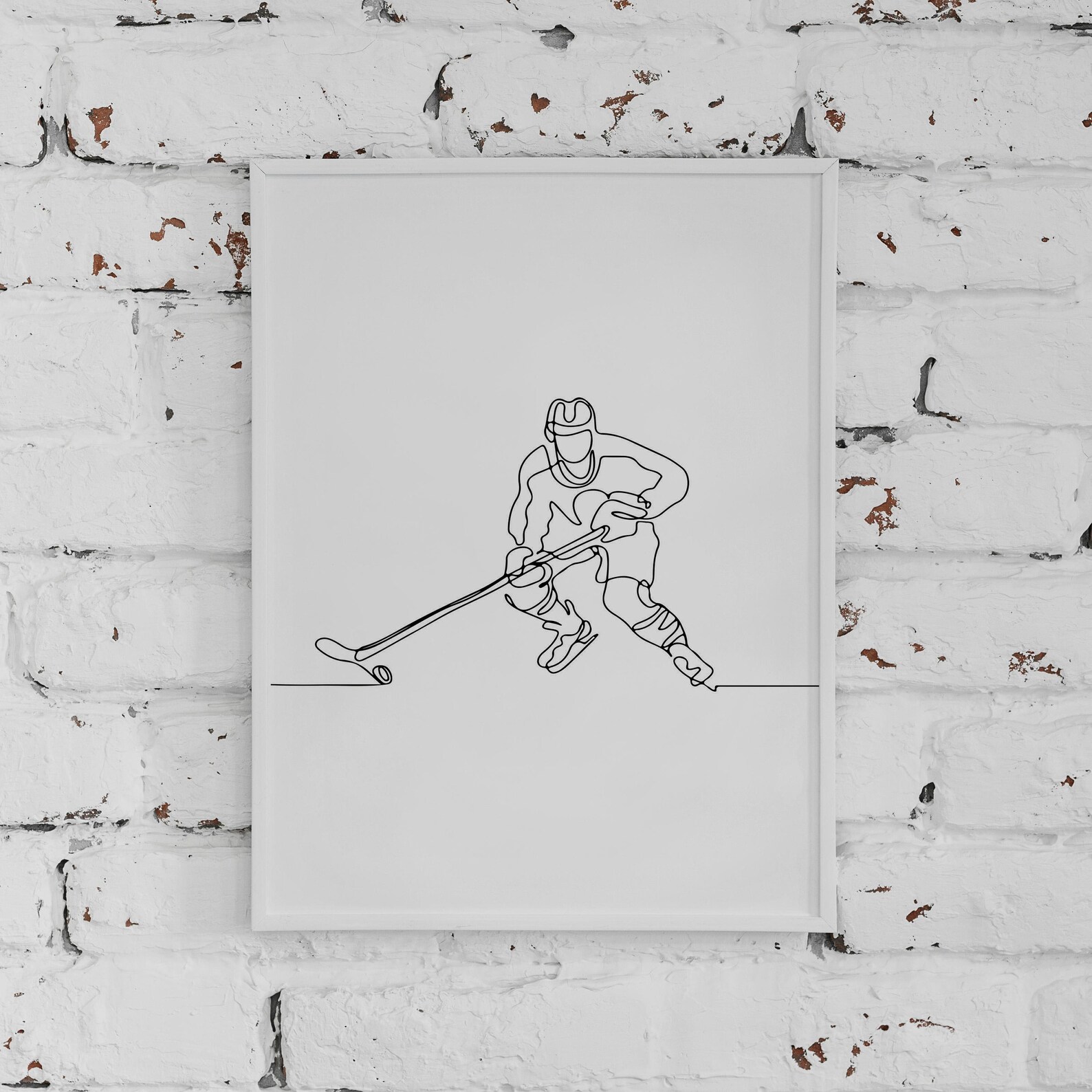 Minimalist Hockey Line Art Print Winter Sport Wall Art Etsy