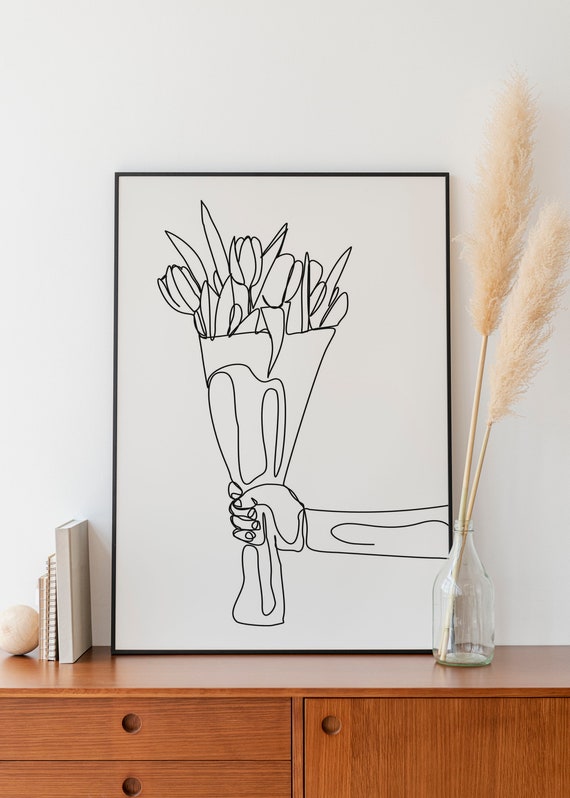 Minimalist Flower in Hand Line Art Digital Download Bouquet - Etsy