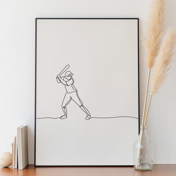 Minimalist Baseball Player Line art, Digital Download, Sport Print, Athlete Player Poster, Room Decoration Prints, Printable Poster Outline