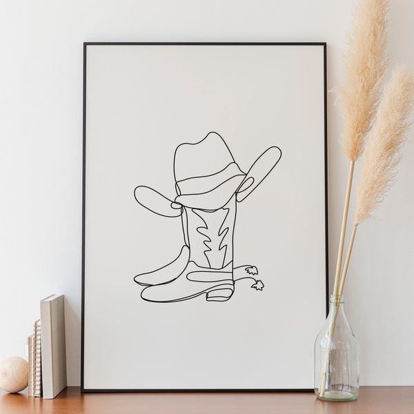 Minimalist Cowboy Boots Hat Line art, Digital Download, Western Print, Country  Simple Sketch, Texas Outline Drawing, Wild West Southwestern