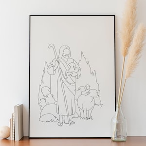 Minimalist Jesus Christ Line Art, Digital Download, Religious print, Lamb Poster, God Printable, Biblical Drawing, Simple Sketch Outline