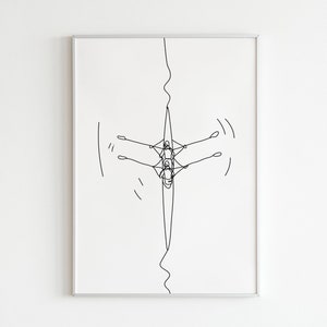 Minimalist Rowing Boat Line Art, Water Sweep Sport Printable, Rower ...