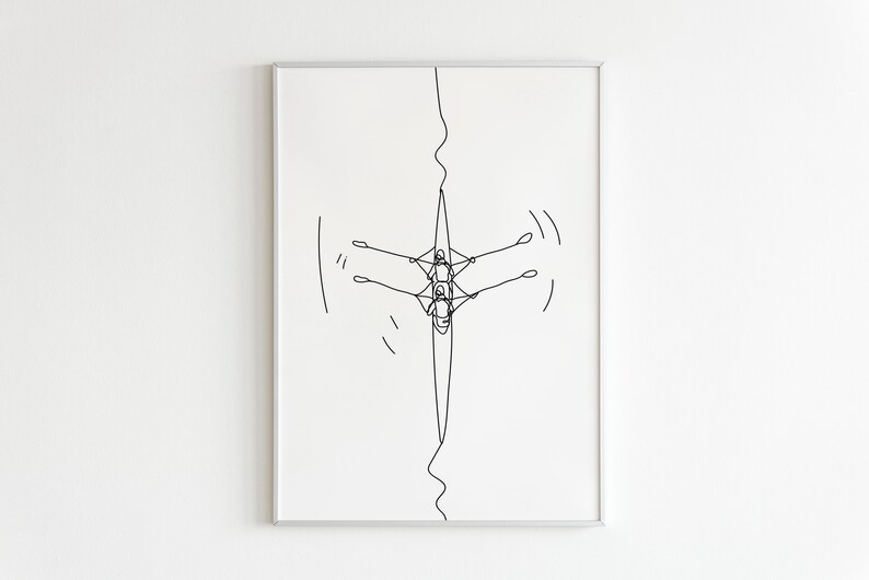 Minimalist Rowing Boat Line Art, Water Sweep Sport Printable, Rower ...