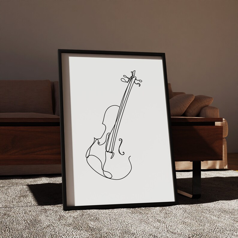 Stringed Instruments Minimalist Music Gallery Set of 15 Drawings, Violin Decoration, Minimalist Line ...