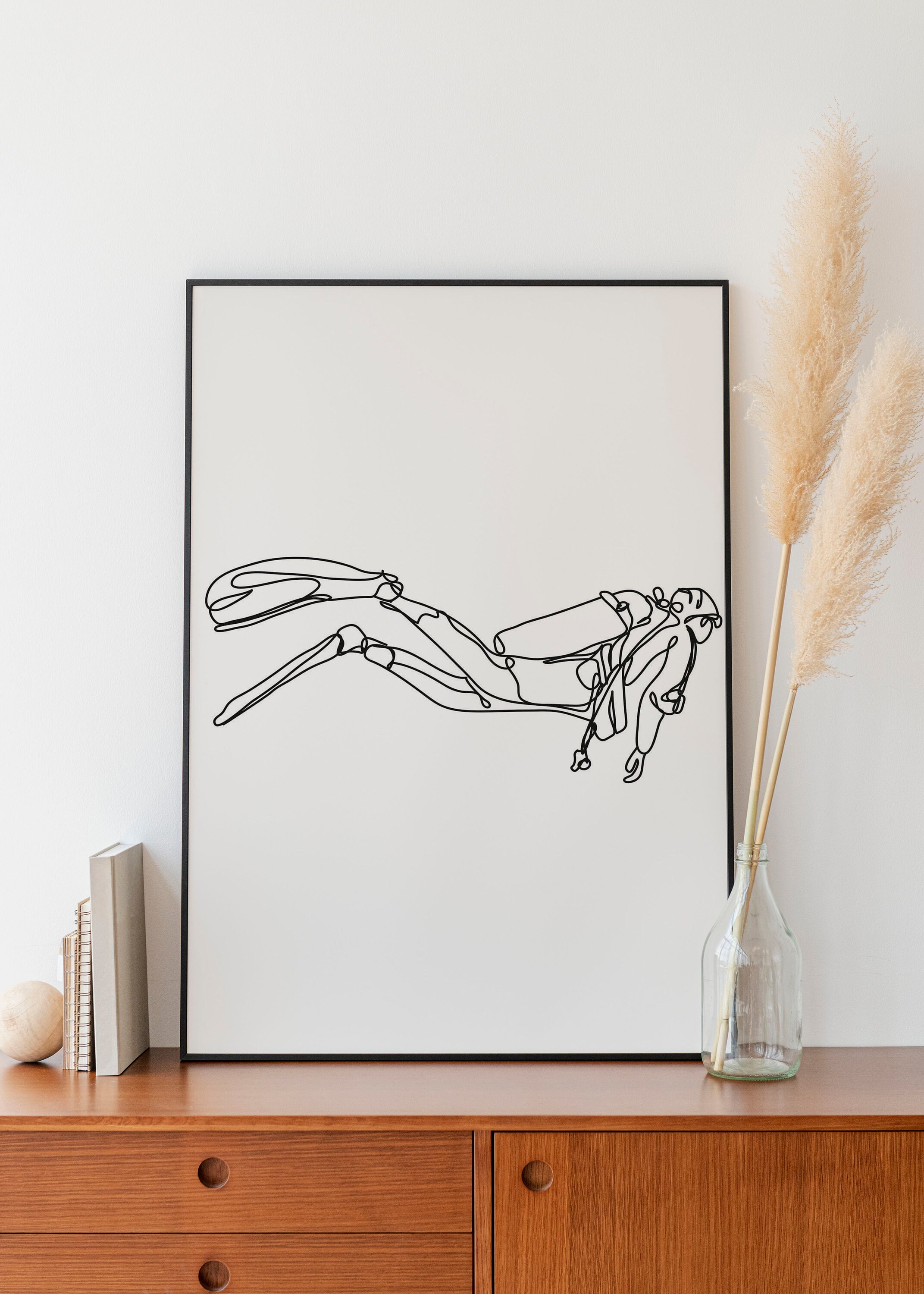 Minimalist Scuba Diving Line Art, Digital File, Water Sport Printable ...