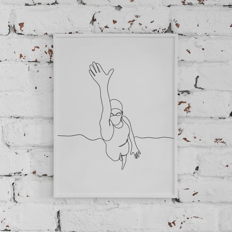 Minimalist Swimmer Line Art Art, Digital Download, Sport Print ...