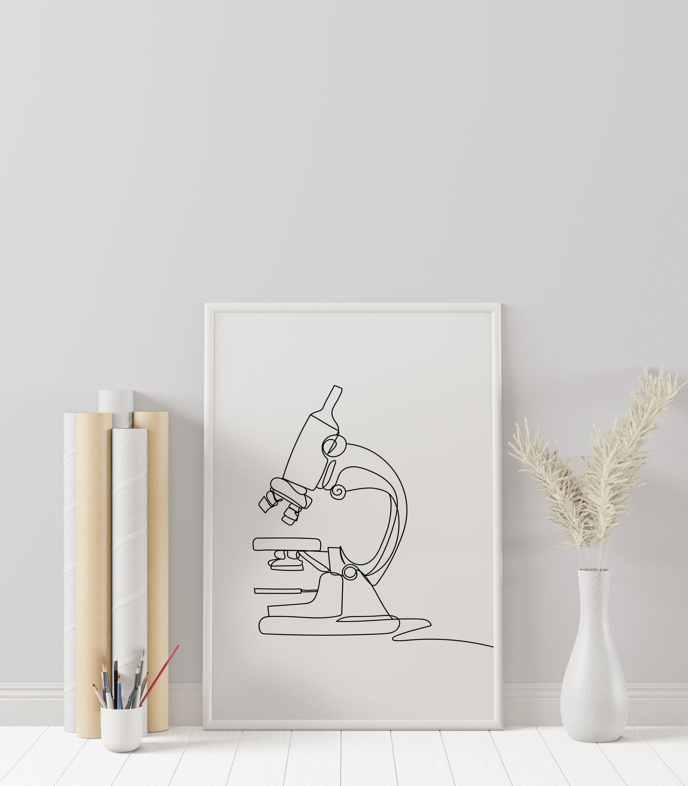 Microscope Line Art Print, Science Biology Decor (digital Download) - Etsy