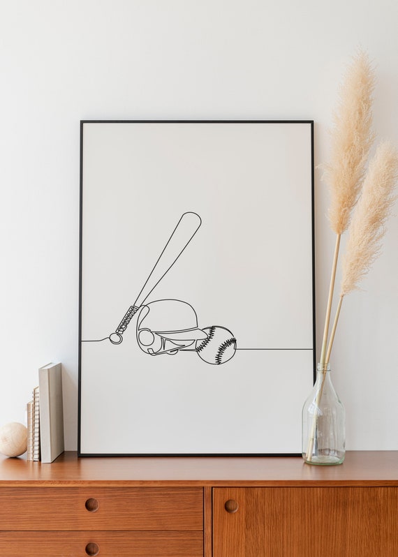 Minimalist Baseball Line Art Digital Download Sport Print Etsy