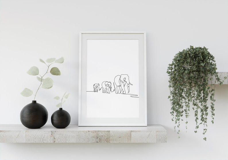 Minimalist Elephant Line Art Digital Download Wildlife - Etsy