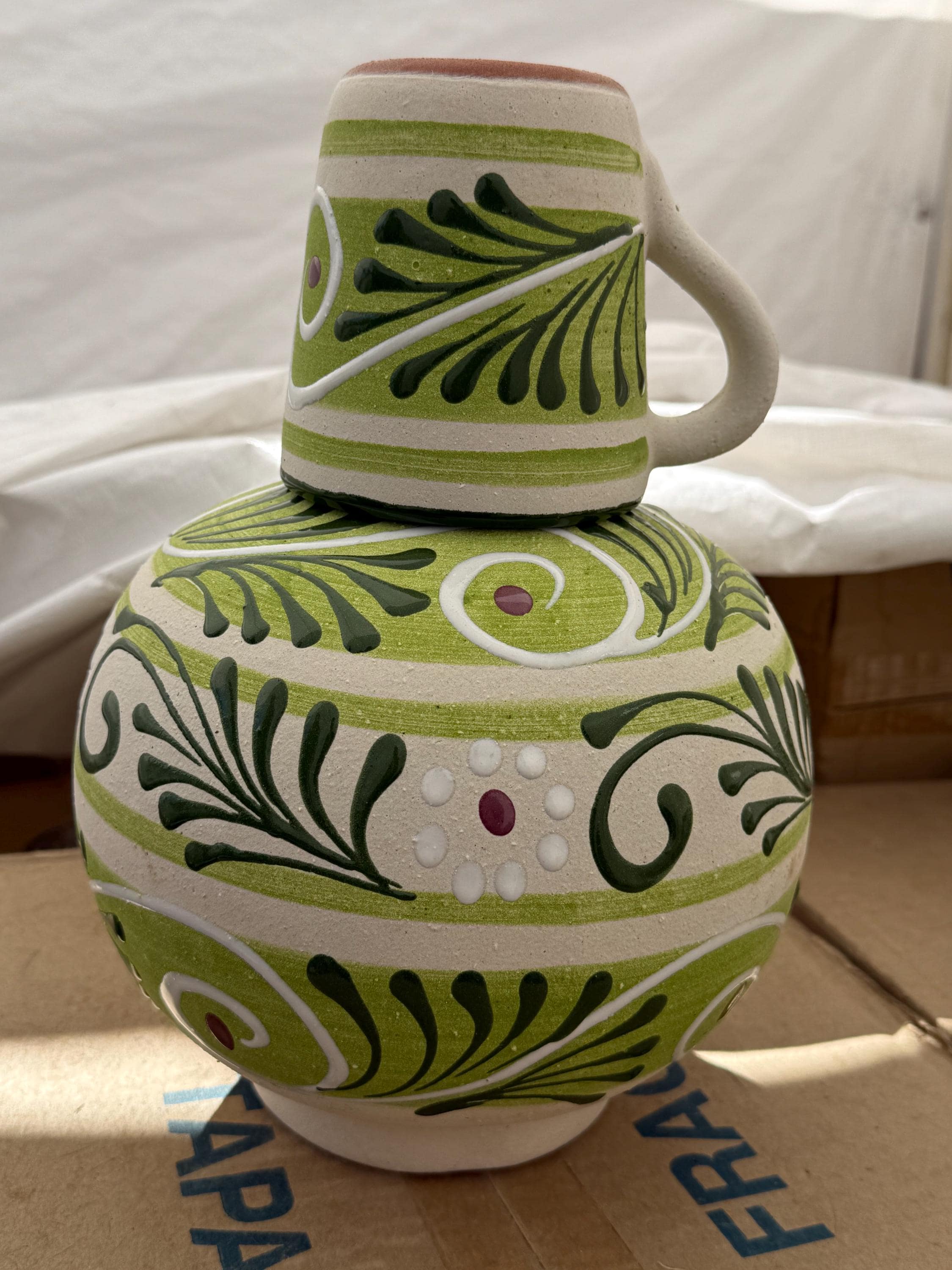 Handcrafted Terracotta Water Jug: Mexican Botellon With Cup - Etsy