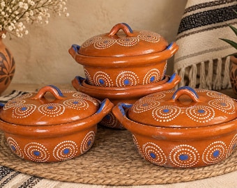 Vintage Handmade Cazuelitas  de Barro: Set of 4pc Mexican Casserole