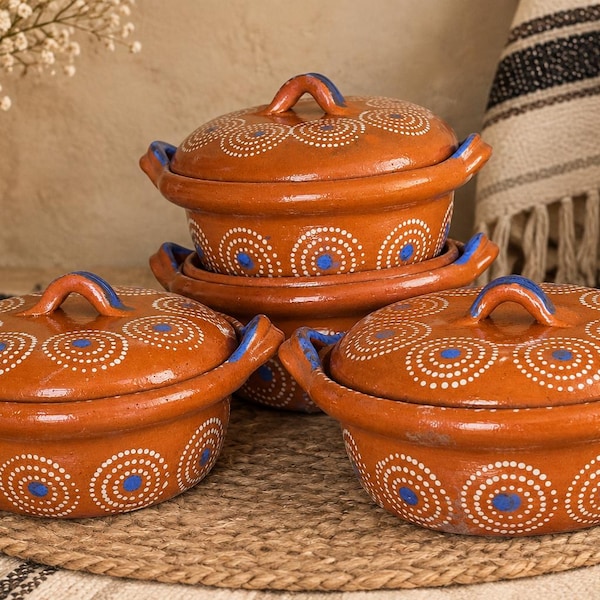 Vintage Handmade Cazuelitas  de Barro: Set of 4pc Mexican Casserole