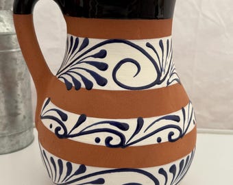 Handcrafted Talavera Terracotta Pitcher: Mexican Ceramic Jar (128oz)