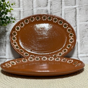 Handmade oval plates-2pc set/28cm/terracotta Mexico oval dinner 11” dinner plates/platos de barro ovalados