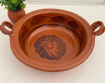 Cazuela de Barro 14.5”; cazuela freidora: classic red clay casserole handmade lead free.