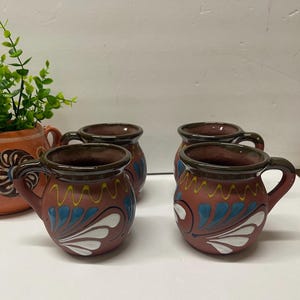 Mexican pottery red clay coffee mug/jarrito de barro rojo/jarrito barro rojo Michoacán/jarrito ponchero.4pc gift set