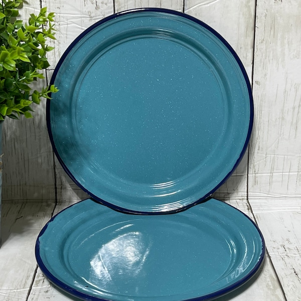 Mexican blue - steel 10” round flat plate 2pc set/ Plato trinche peltre azul turquesa