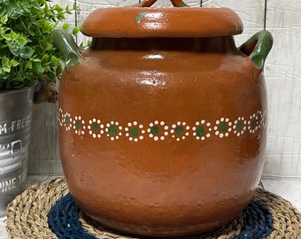 Mexico’s handmade rustic vintage classic 8liter terracotta bean pot/olla frijolera de barro 8litros