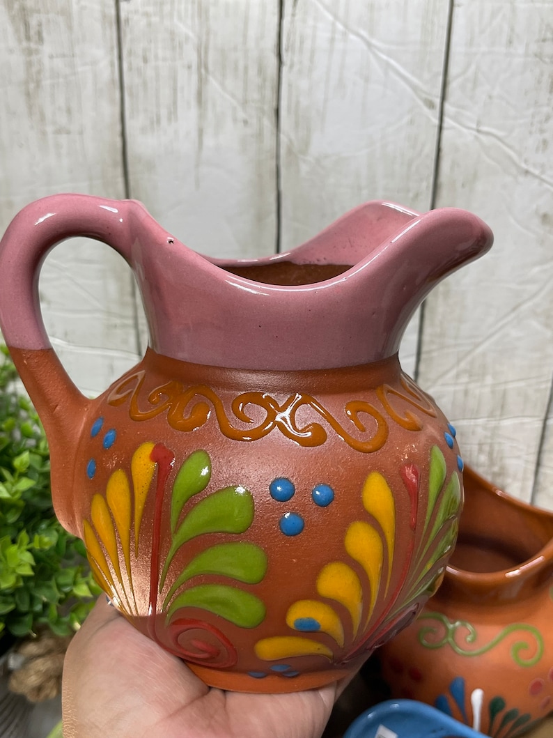 Mexico pottery Mexican ceramic creamer jar/pitcher/short pitcher/jarra cremera cafetera image 1