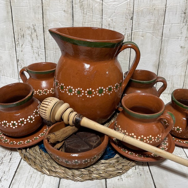 Mexico rustic hand made clay gift set/cafe de olla gift set/hot chocolate gift set/Mexico terracota gift set/Christmas gift