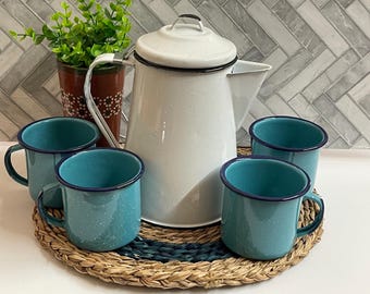 Mexican coffee gift set.mexican enamel gift set. Peltre Mexicano. Juego de peltre.gift set. Holiday gift set.