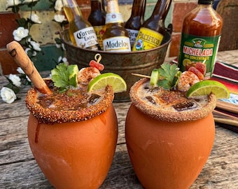 Mexico Pottery. Cantarito Cups: 2pc 32oz cantaritos Mexican Cocktail Party Cups