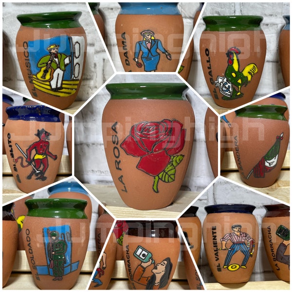 On Sale! Hand made clay loteria cup/tumbler 5”- assorted tittles- cantarito loteria