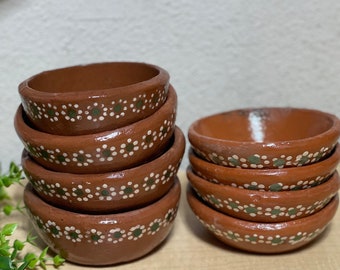 Hand made rustic 5”- 9oz serving/snack mexican clay bowls