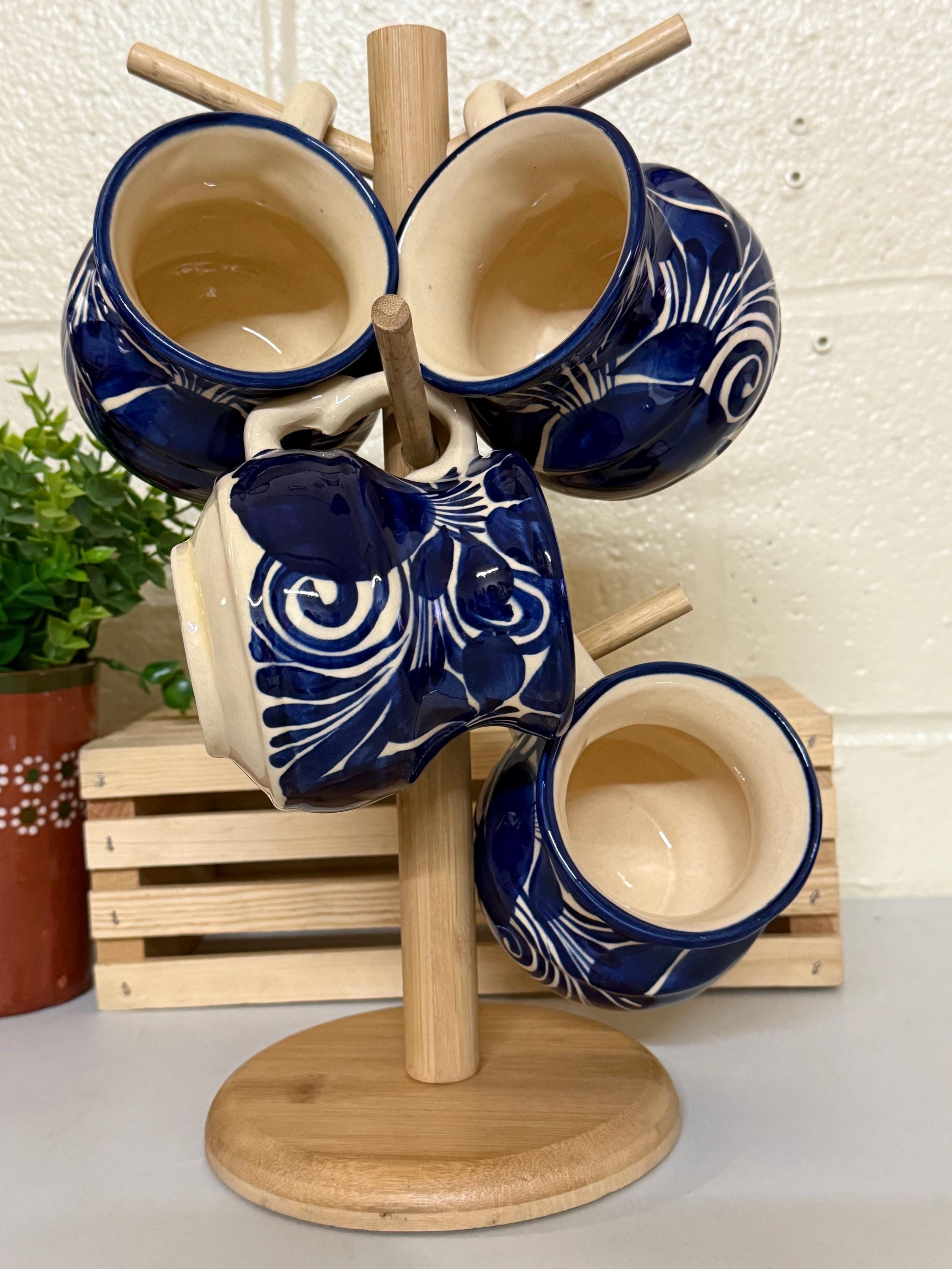 Mexico Blue Flower Talavera Pottery Guanajuato 4pc Set. Blue