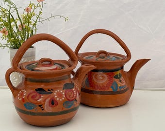 Mexico Vintage style coffee tea pot. Mexican Clay teapot. Handmade teapot. Cafetera de Barro