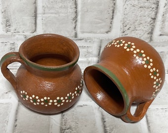 México Handmade rustic pottery Tonala mug/jarrito de barro rustico