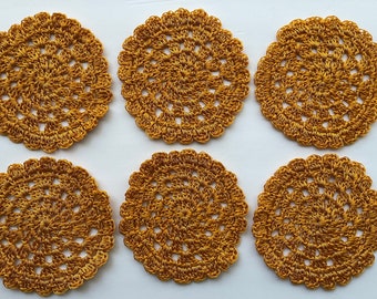 Doña Lola’s handmade crochet doilies/carpetitas de mesa/mustard crochet/carpetas tejidas en México/Mexico crochet/made in Puebla/gift/home