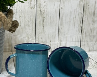 Authentic Mexican blue steel coffee cup/mug 2pc ser/tazas de Peltre