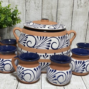 Mexico gift set talavera olla y jarritos/barro de Mexico/ terracota pot and mugs gift set/gift