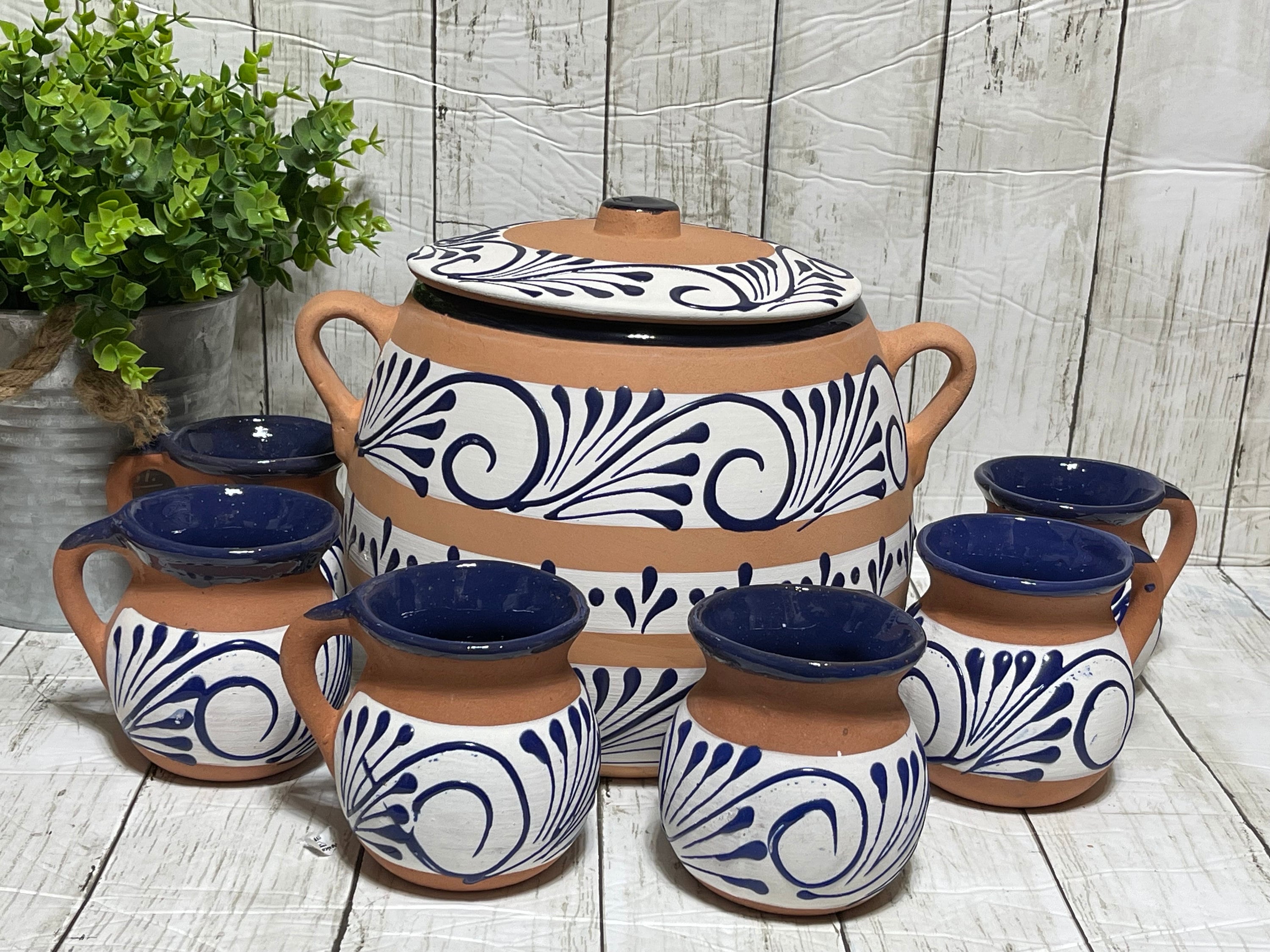 Mexico gift set talavera olla y jarritos/barro de Mexico/ terracota pot and mugs gift set/gift