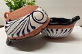 Cazuelita de barro talavera design/salsera bowl de barro/salsa bowl navy/white/mexico pottery/party bowl cazuela