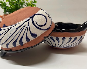 Handmade Talavera Salsa Bowl: Mexican Pottery Cazuelitas 2pc set