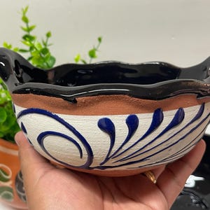 Cazuelita de barro talavera design/salsera bowl de barro/salsa bowl navy/white/mexico pottery/party bowl cazuela