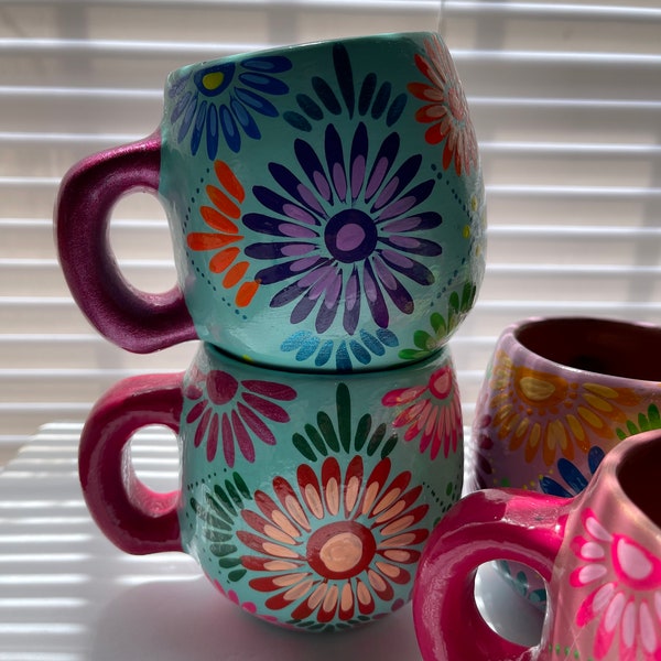 Mother’s Day Special! Taza Bella Morelos 2pc-gift set/hand painted/made in Mexico/mexico mug/cup/coffee cup/gift/decoration