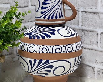 México Authentic handcrafted pottery /terracotta water jug/carafe’s/Talavera design/ botellon de barro engobado