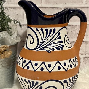 Authentic handcrafted ceramic pottery/terracotta jar-pitcher Talavera design- jarra de barro cafetera/champurrado/aguas frescas